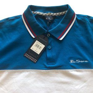 Ben Sherman Men's Two Button Polo Shirt Jewel Teal White & Blue M